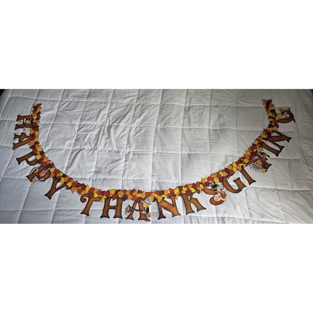 Vintage Beistle Die Cut Happy Thanksgiving Banner 1982 Fall Decor 75"